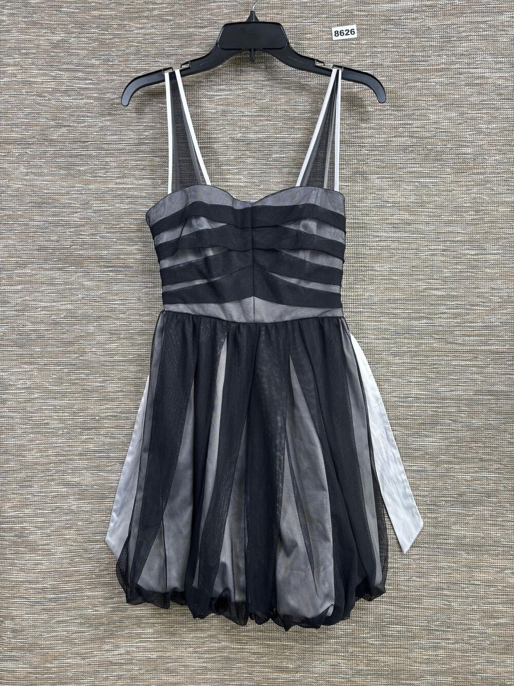 BCBGeneration Dress Womens 6 Black Striped Tulle Bubble Hem Fit & Flare Mini